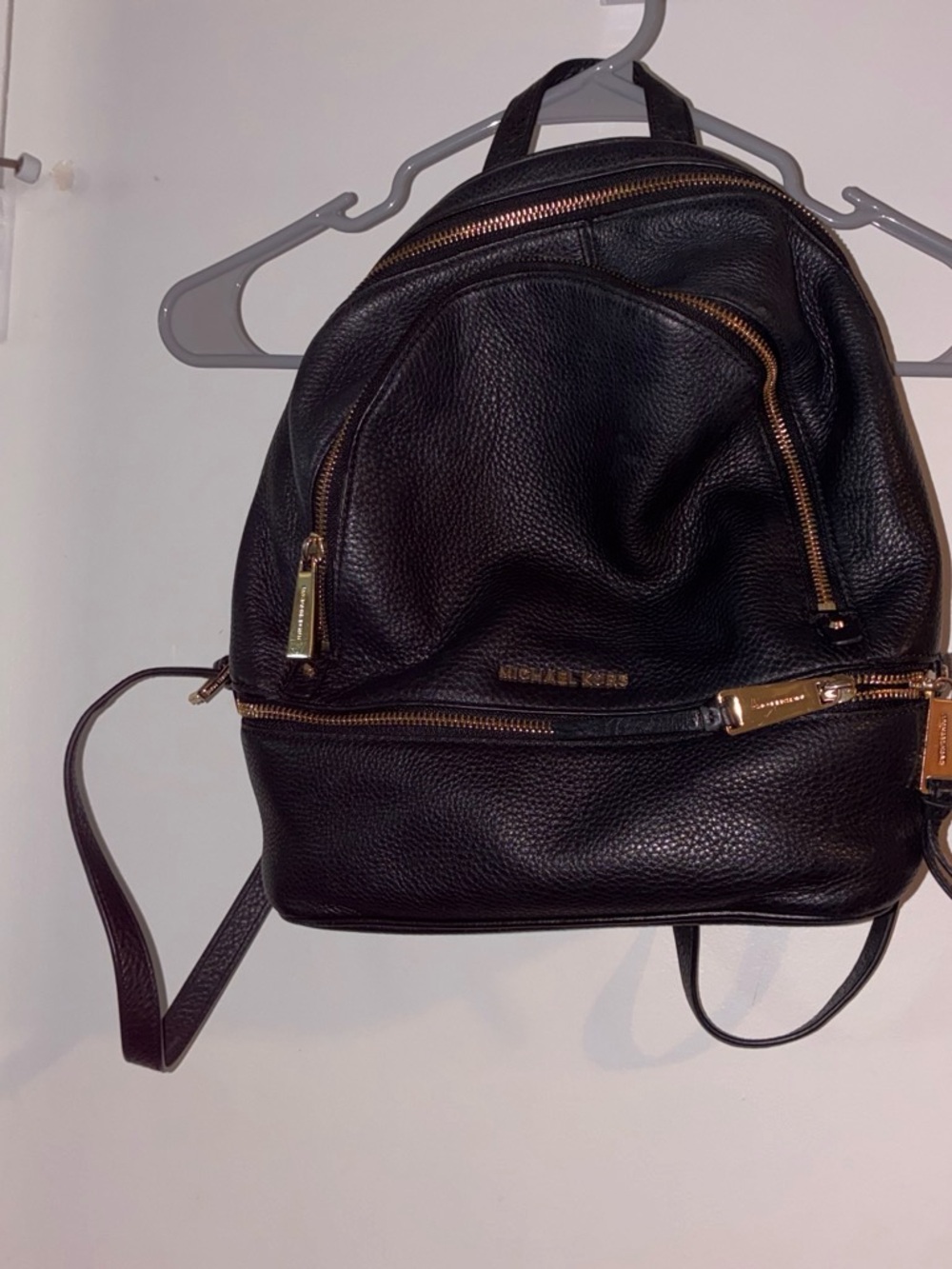 Michael Kors Black Pebbled Leather Backpack with Gold Hardware